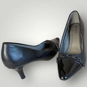 Marbella Faux Leather Patent Heel Pump Pointed Toe Slip On Shoes Size 9.5 Black